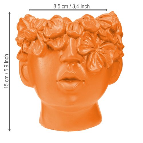 Artículo Busto de planta con cabeza de planta, maceta naranja, 13,5 x 13 x 14 cm