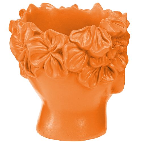 Artículo Busto de planta con cabeza de planta, maceta naranja, 13,5 x 13 x 14 cm