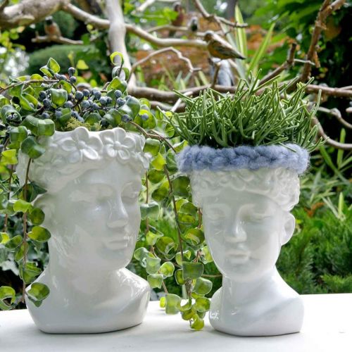 Floristik24 Cabeza de planta busto mujer florero de cerámica blanco H19cm