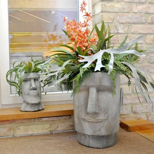 Floristik24 Cabeza de planta busto Moai gris H28cm