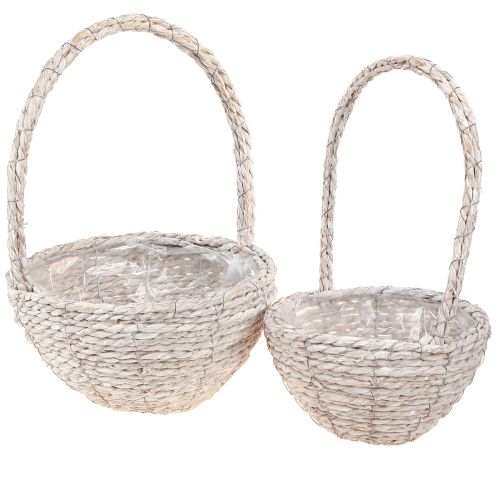 Artículo Cesta para plantas con asa de paja en color blanco natural Ø23/28, juego de 2 unidades