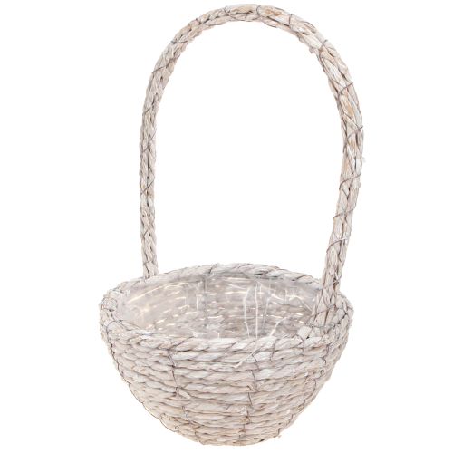 Artículo Cesta para plantas con asa de paja en color blanco natural Ø23/28, juego de 2 unidades