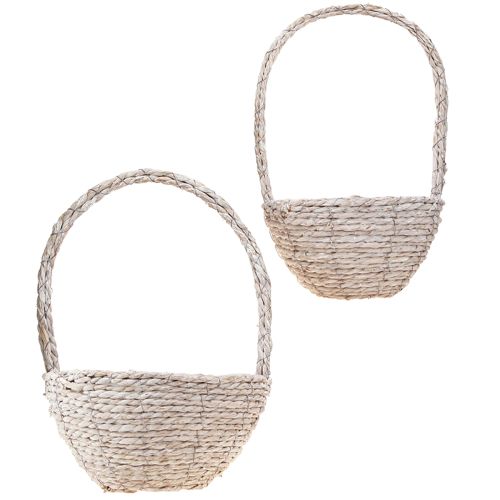 Artículo Cesta para plantas con asa de paja en color blanco natural Ø23/28, juego de 2 unidades