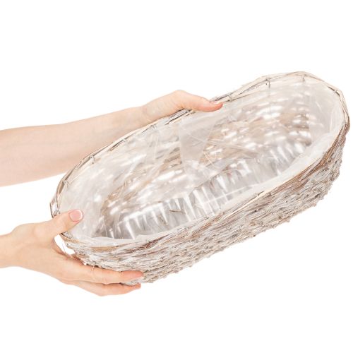 Maceta tipo cesta con inserto de lámina, ovalada, blanca, 37 cm | Floristik24.es