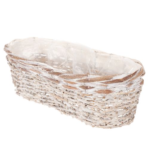 Maceta tipo cesta con inserto de lámina, ovalada, blanca, 37 cm | Floristik24.es