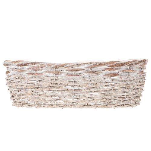 Maceta tipo cesta con inserto de lámina, ovalada, blanca, 37 cm | Floristik24.es