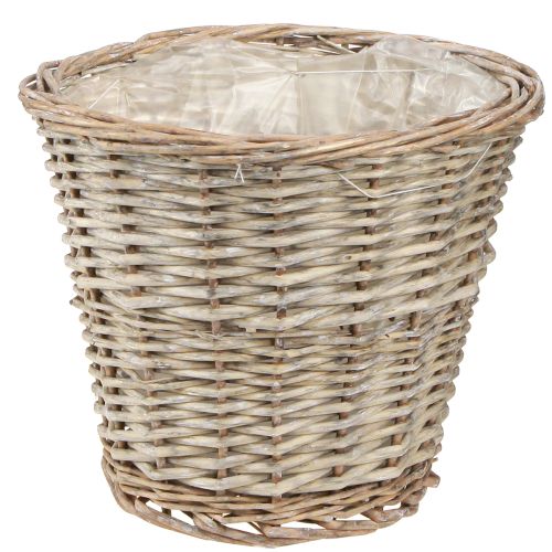 Artículo Cesta para plantas de mimbre natural gris-blanco Ø25 H21cm 2uds