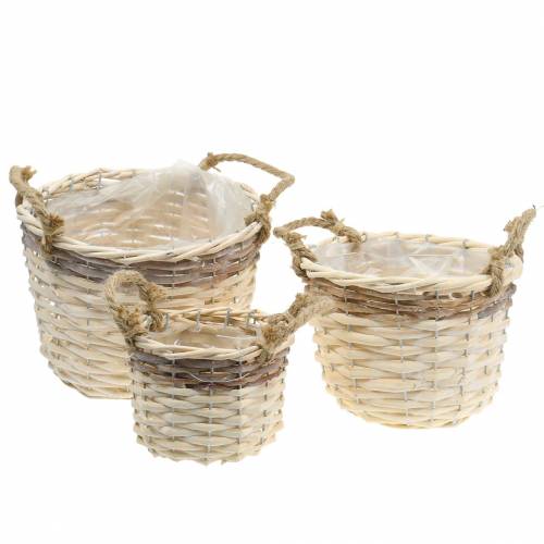 Floristik24 Cesta para plantas con asas de yute Ø24 / 20 / 14,5cm, juego de 3