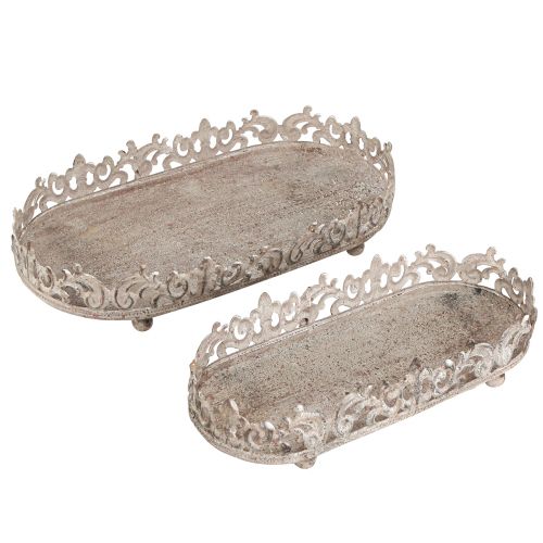 Floristik24 Bandeja decorativa ovalada aspecto antiguo gris óxido 26/21 cm juego de 2 piezas