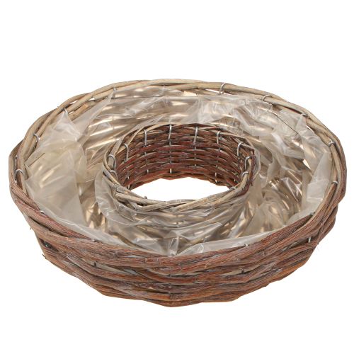 Artículo Macetero con forma de anillo de madera, color gris natural, Ø30/35 cm, juego de 2 unidades