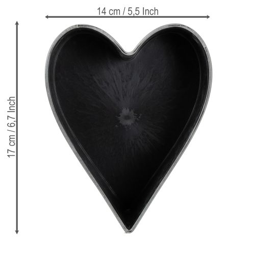 Artículo Macetero decorativo de plástico con forma de corazón, color antracita, 13×16×6,5 cm