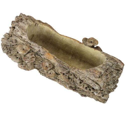 Jardinera de piedra artificial con forma de tronco de árbol y setas 36×18×12,5cm
