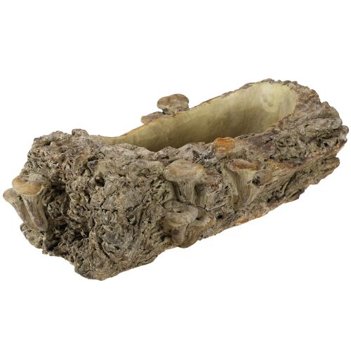 Artículo Jardinera de piedra artificial con forma de tronco de árbol y setas 36×18×12,5cm