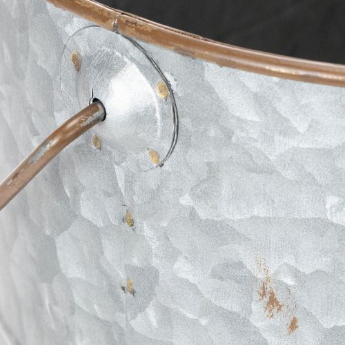 Artículo Maceta con asa, maceta de metal, jardinera, plateada, marrón, 22/20 cm de alto x 42/40 cm de largo, juego de 2