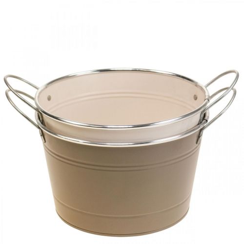 Artículo Macetero metal cuenco decorativo mango marrón/rosa Ø20,5cm 2uds