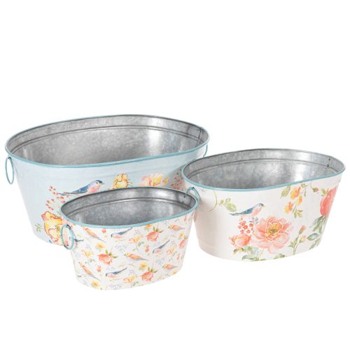 Macetas de primavera para plantas, ideales para flores o pájaros, con forma ovalada, de metal, 39 x 31 x 24,5 cm (L39/31/24,5 cm), juego de 3. comprar | Floristik24.es