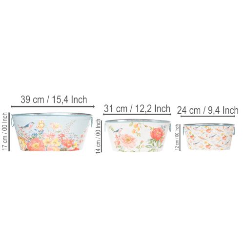 Macetas de primavera para plantas, ideales para flores o pájaros, con forma ovalada, de metal, 39 x 31 x 24,5 cm (L39/31/24,5 cm), juego de 3. | Floristik24.es