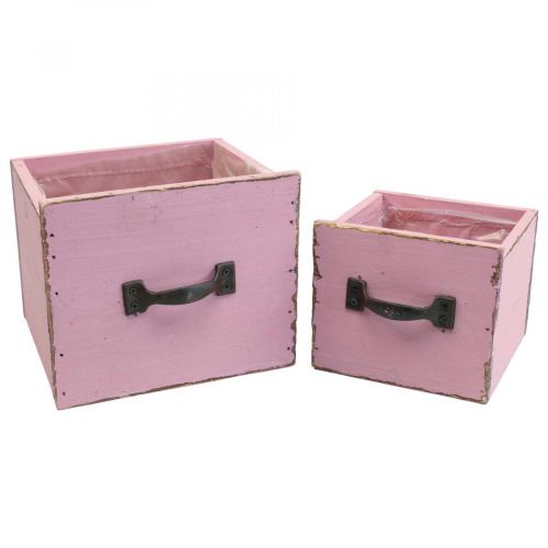 Floristik24 Cajón para plantas jardinera madera rosa 12,5/16cm juego de 2