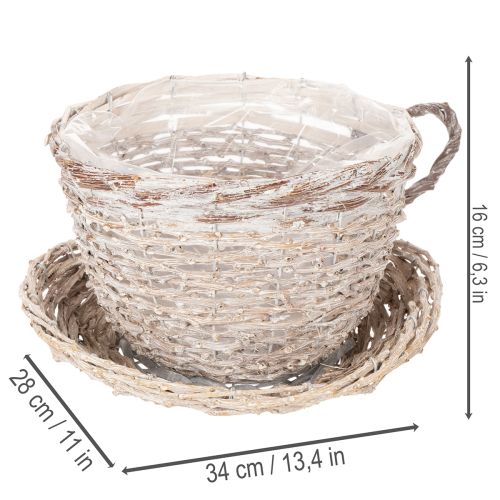 Taza con platillo decorativa tipo cesta, decoración de mesa grande de 34 cm. | Floristik24.es
