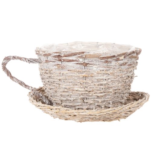 Taza con platillo decorativa tipo cesta, decoración de mesa grande de 34 cm. | Floristik24.es