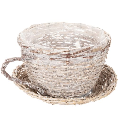 Taza con platillo decorativa tipo cesta, decoración de mesa grande de 34 cm. | Floristik24.es