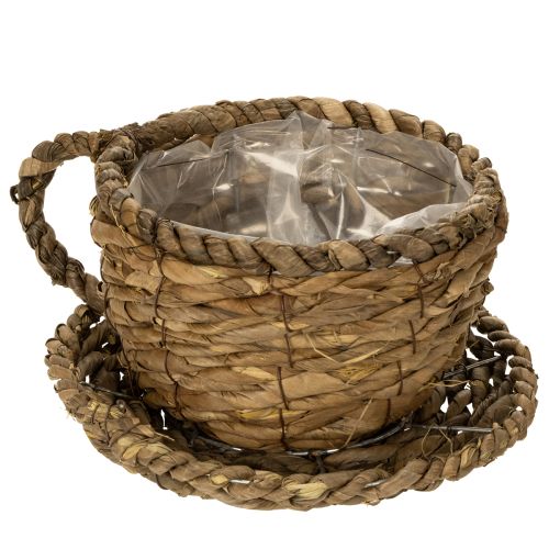Artículo Vaso para plantar con platillo, pequeña cesta de paja para plantar, Ø17cm H13cm