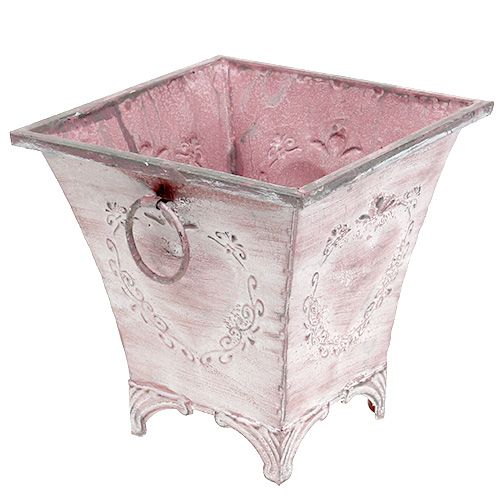 Floristik24 Macetero de chapa cuadrada rosa 16.7cm x 16.7cm H16.5cm
