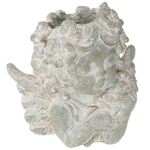 Figura de ángel en maceta de piedra fundida para decoración de tumba, 19,5 x 12 x 19,5 cm