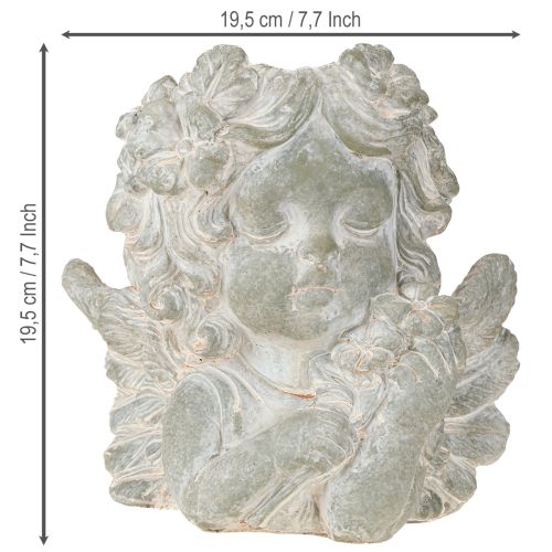 Artículo Figura de ángel en maceta de piedra fundida para decoración de tumba, 19,5 x 12 x 19,5 cm