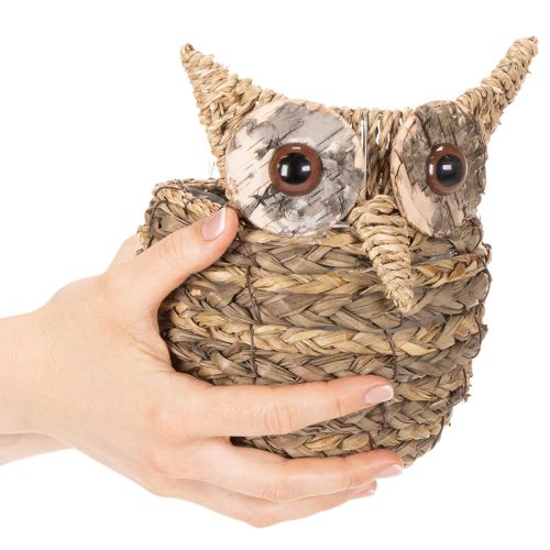 Cesta decorativa tejida a mano con forma de búho para el alféizar de la ventana, 18 cm. | Floristik24.es