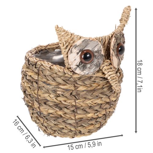 Cesta decorativa tejida a mano con forma de búho para el alféizar de la ventana, 18 cm. | Floristik24.es