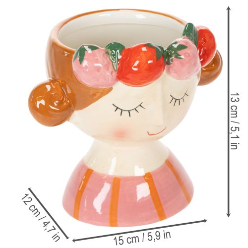 Artículo Cara de niña en una maceta con fresas durmiendo, decoración para salón, primavera, 13cm.
