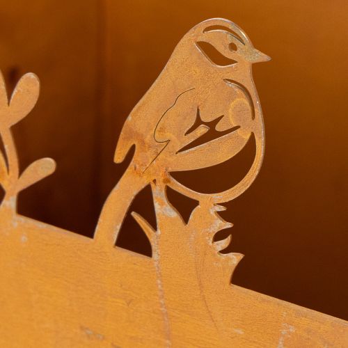 Maceta metálica con pájaros, plantador, resorte, acabado oxidado, 15,5 cm de alto. | Floristik24.es