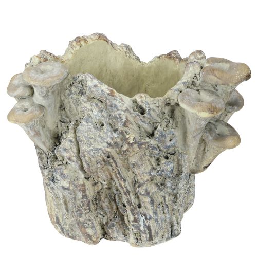Maceta de piedra artificial con setas y tocón de árbol de 16 cm.