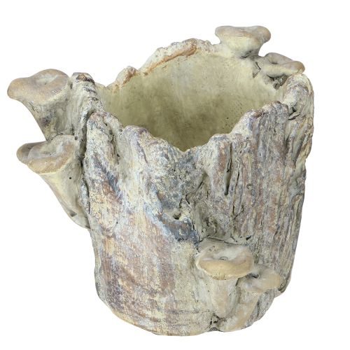 Artículo Maceta de piedra artificial con setas y tocón de árbol de 16 cm.