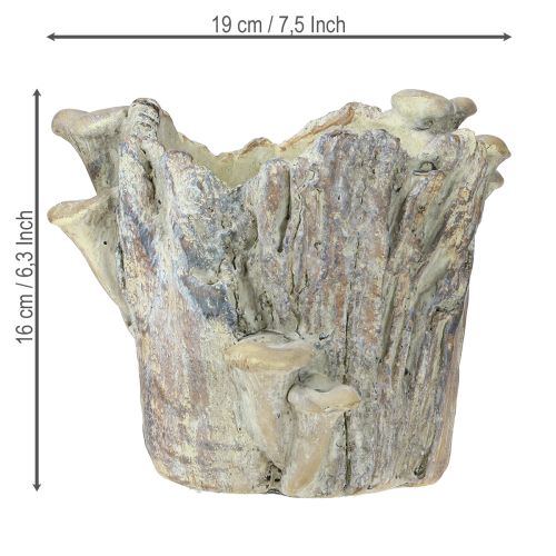 Artículo Maceta de piedra artificial con setas y tocón de árbol de 16 cm.