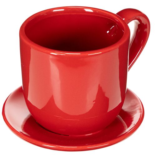 Taza decorativa grande con platillo, apta como maceta, 17 cm.
