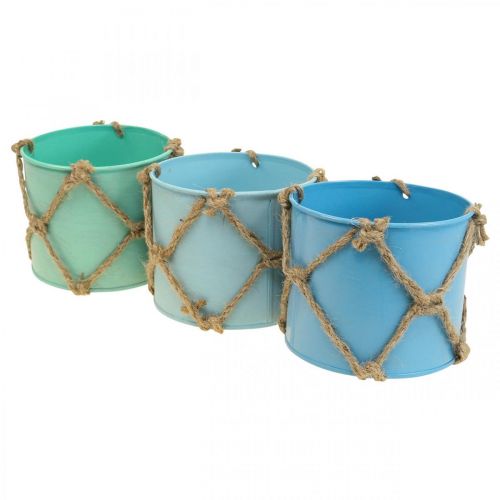 Floristik24 Macetero, macetero de metal, cuerda de yute H10.5cm 3pcs
