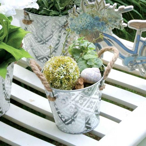 Floristik24 Macetero con asas, cuenco decorativo con estampado de flores, recipiente de metal Ø14,5cm