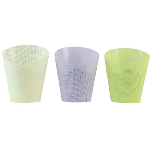 Artículo Macetero tejido macetero de papel verde, amarillo, morado Ø7cm H13cm 12ud