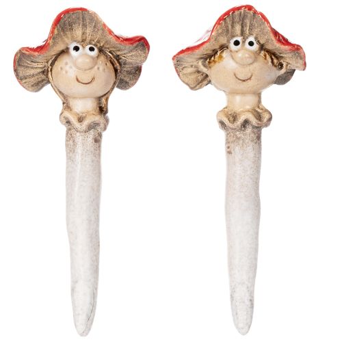 Figura decorativa de hongo con forma de niña y niño, Amanita muscaria con cara, 13 cm, 2 unidades. | Floristik24.es