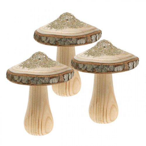 Artículo Corteza de seta de madera y setas decorativas brillantes madera Al. 8,5 cm 4 piezas