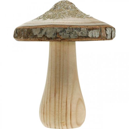 Artículo Corteza de seta de madera y setas decorativas brillantes madera Al. 8,5 cm 4 piezas