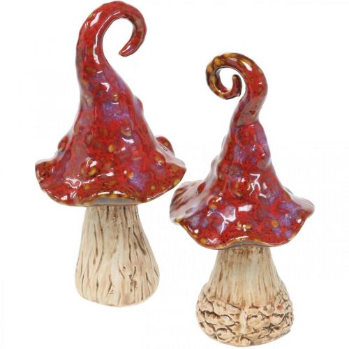 Floristik24 Hongos de cerámica bosque mágico rojo hongo decorativo decoración de cerámica H16cm 2pcs