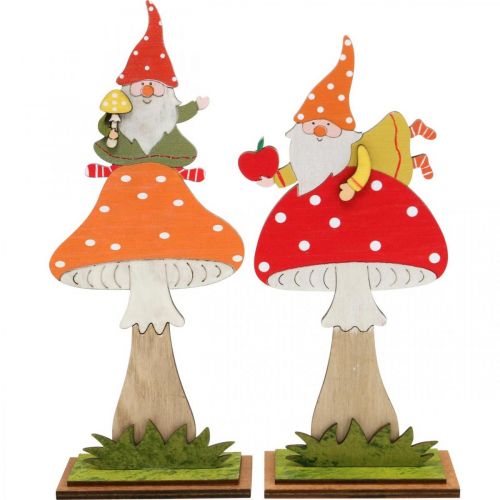 Floristik24 Amanita muscaria para otoño, decoración de madera, gnomo en seta naranja / rojo H21 / 19.5cm 4ud