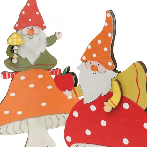 Artículo Amanita muscaria para otoño, decoración de madera, gnomo en seta naranja / rojo H21 / 19.5cm 4ud