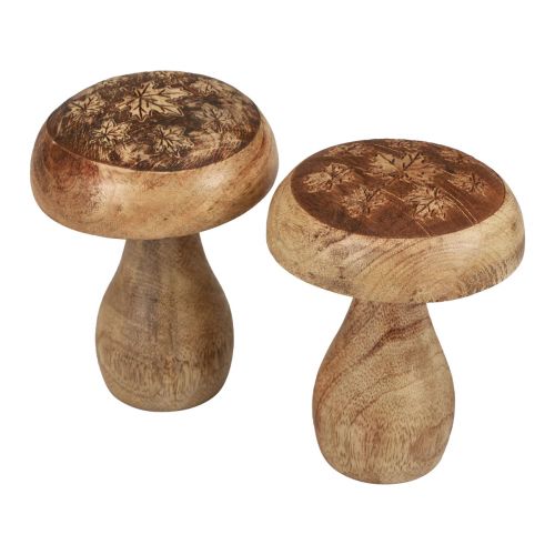 Floristik24 Setas de madera setas decorativas madera natural decoración otoñal Ø10cm H12cm 2ud