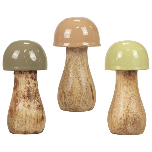 Floristik24 Setas de madera Setas decorativas madera beige, verde Ø5cm H10,5cm 6ud