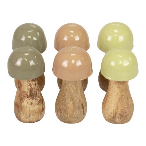 Floristik24 Setas de madera Setas decorativas madera beige, verde Ø5cm H10,5cm 6ud