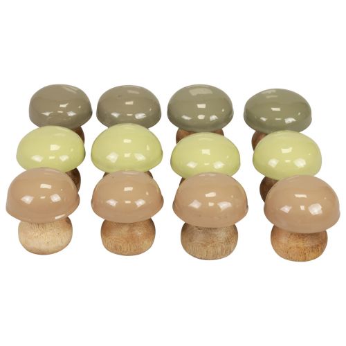 Floristik24 Setas de Madera Deco Setas Madera Deco Beige, Verde Ø5cm H5.5cm 12ud